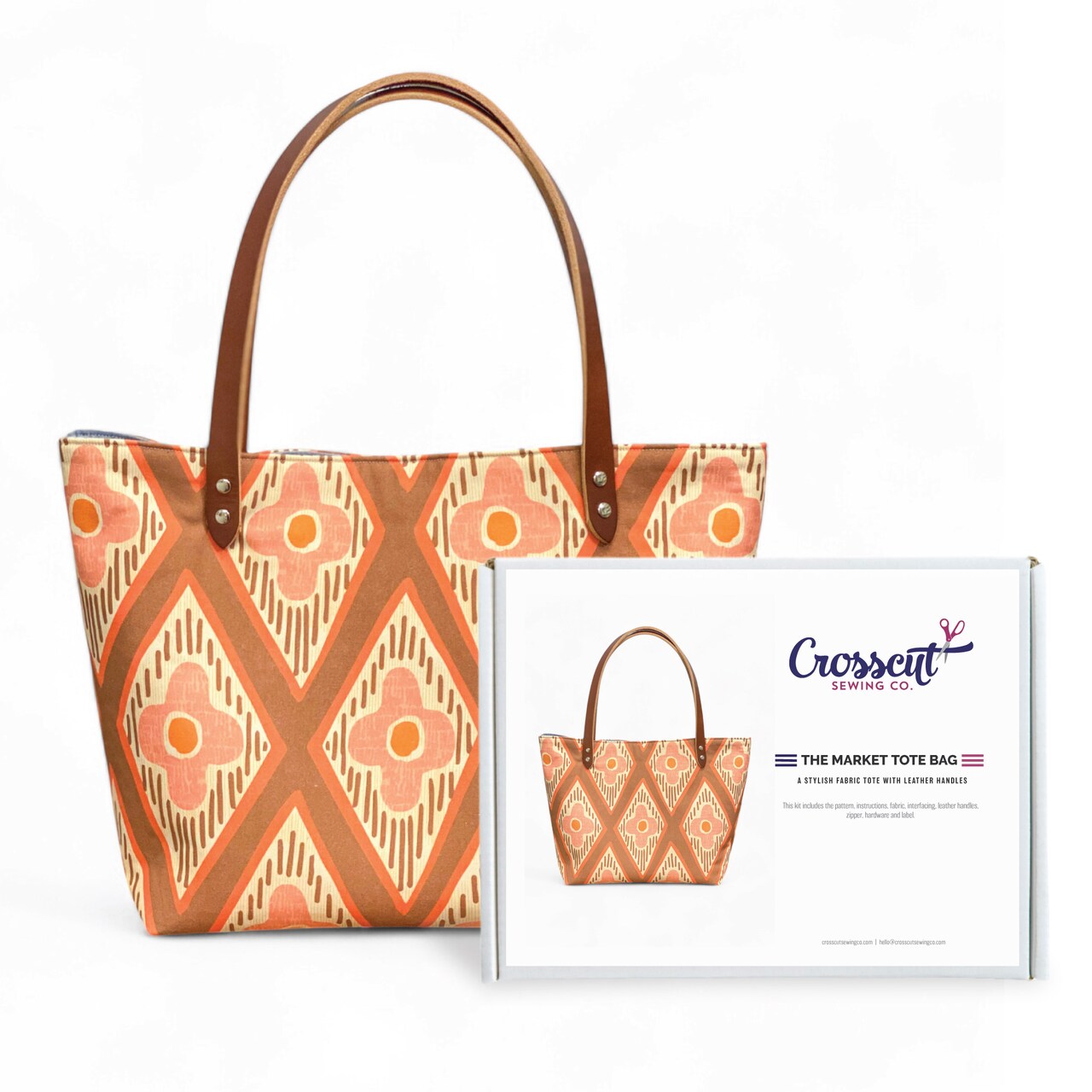 Crosscut Sewing Co.® Market Tote Bag Sewing Project Kit for Beginners with Fabric, Instructions and Video